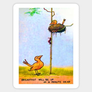 Birdie Breakfast. British seaside resort postcard humor. c 1950's Sticker